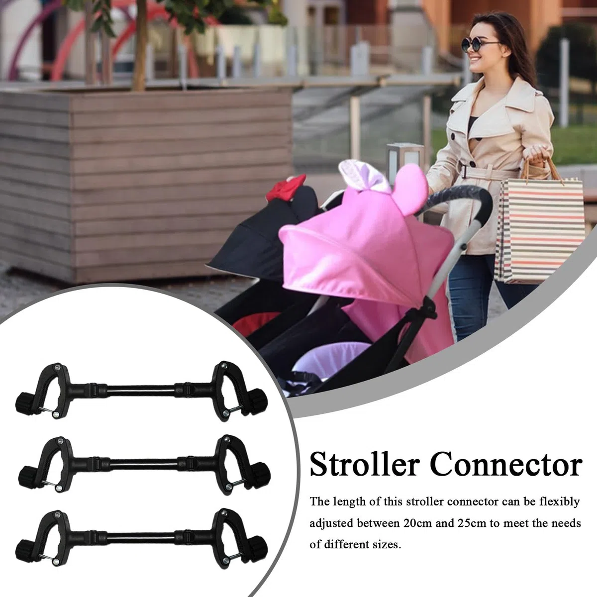 Connettori per passeggino – Connettori gemelli per passeggino | Gancio regolabile per accessori per passeggino | Accessori di collegamento versatili per viaggi all'aperto in famiglia
