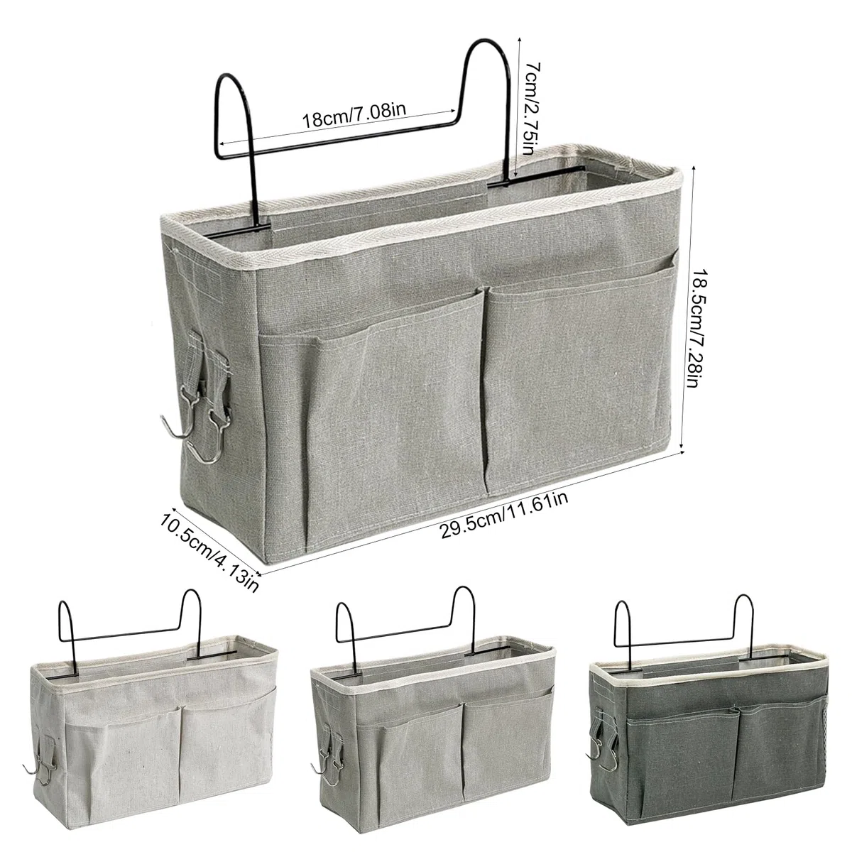 3 Pezzi Tasche Portaoggetti da Letto con Gancio Porta Oggetti da Appendere al Letto Portaoggetti da Letto Appendibile Borsa Appendere Letto per Dormitori Scolastici, Biblioteche