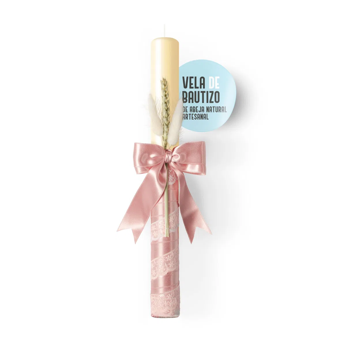 Candela Battesimo Padrini per Regalare Cirio Battesimo Bambina Artigianale Cera d'api Naturale Candela Bianca Shell (Rosa)