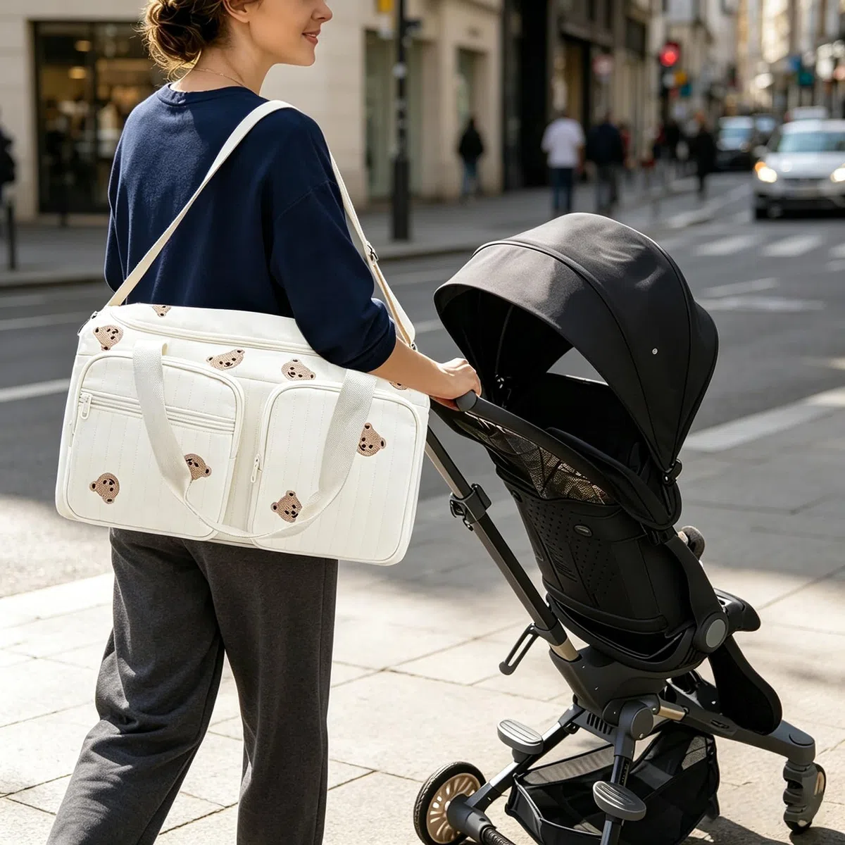 Borsa fasciatoio, borsa per ospedale, per nascita, grande borsa per il cambio del passeggino, borsa per il cambio della mamma, in cotone con ricamo, borsa da viaggio per il viaggio, la nascita in