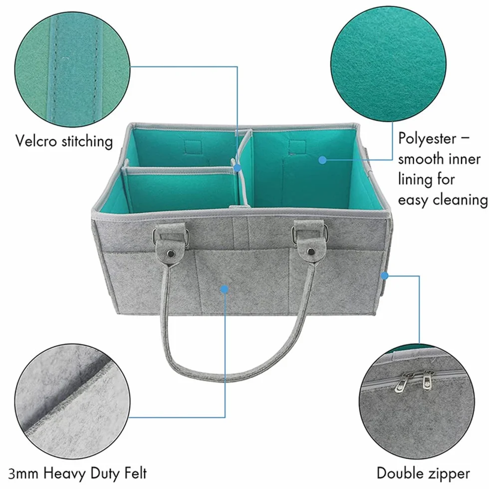 Cestino Portaoggetti per Neonati, Borsa in Feltro Baby Diaper Caddy Porta Pannolino Organizzatore con Scomparti, Portatile Fasciatoio Nursery Cestini Sacchetto per Salviette Doccia Neonato