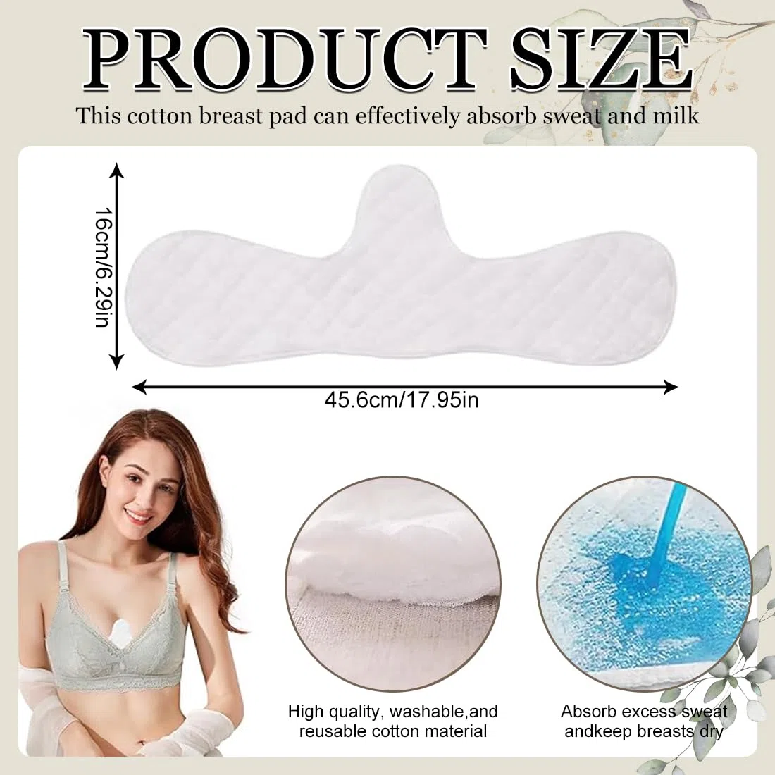 Confezione da 4 di protezioni per il petto in cotone riutilizzabili per donne, reggiseno antisudore sottoseno, protezioni per il sudore, prevengono perdite di sudore e latte