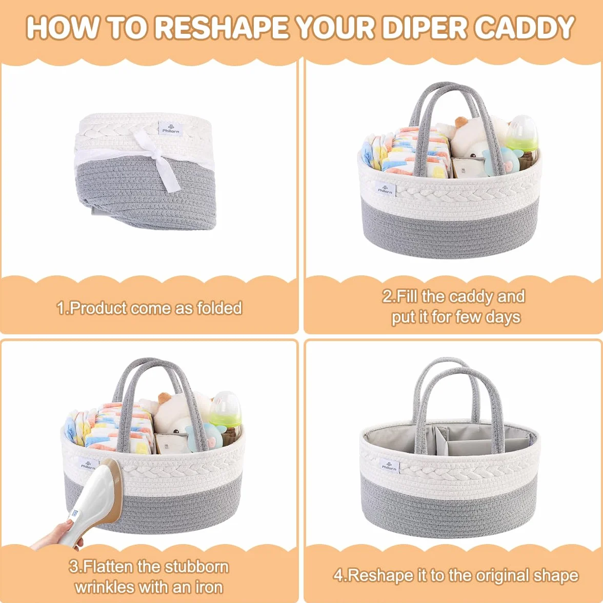 PHILORN Organizer per Pannolini per Bambini, Baby Scatole per Pannolini con Divisorio Staccabile, Cestino Porta Pannolini Fasciatoio, Baby Pannolino Caddy Organizer per Prodotti Neonato