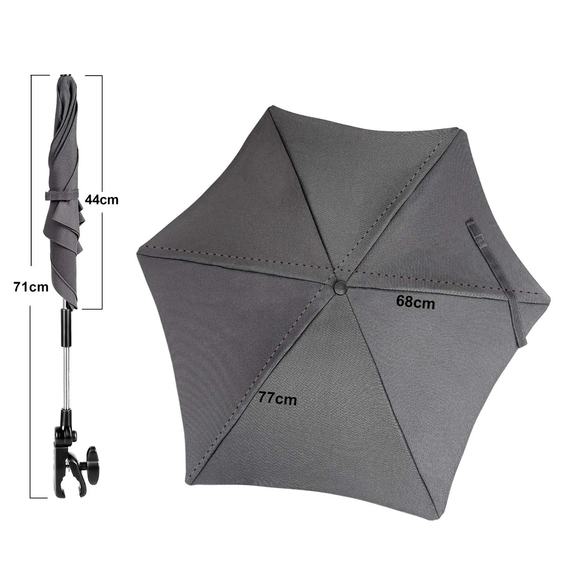 ZjRight Ombrellone per Passeggino, 70cm 50+ UV Ombrello Universale per Bambini e Neonati Protezione Solare per Carrozzina & Passeggino - Grigio Scuro