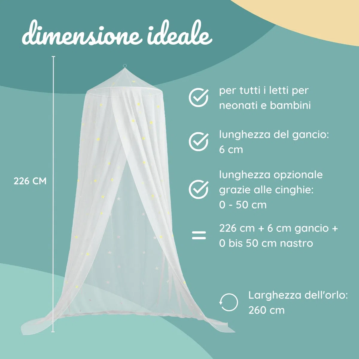BEARTOP Zanzariera lettino neonato stelle fluorescenti | tulle o cotone | senza forare | con anello stabile | lunghezza dell'orlo ca. 270cm | per culla neonato| Soddisfazione garantita (3 Anni)*