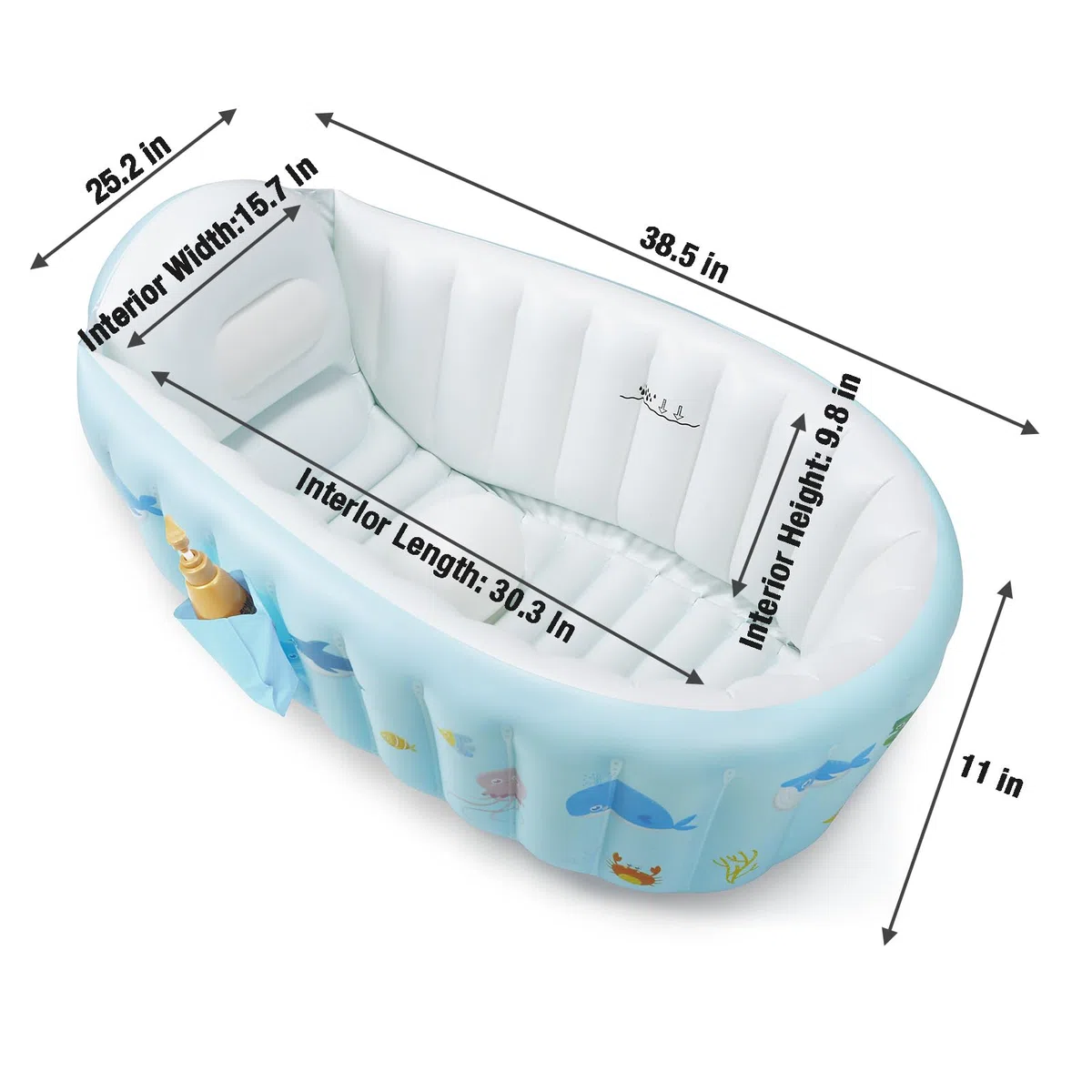 PandaEar Vasca da Bagno Gonfiabile per Bambini, Vaschetta Portatile da Viaggio per Neonati e Bambini con Pompa ad Aria, Bacinella Pieghevole Antiscivolo, Mini Piscina per Neonati (Blu Balena)