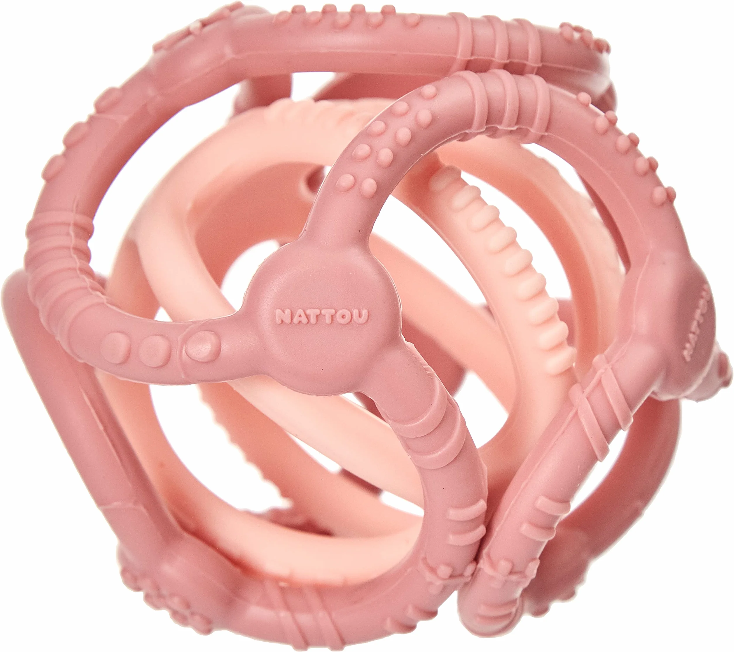 Nattou Set con 2 palline in Silicone, Da afferrare e mordere, Senza BPA, Ø 10 cm + 7 cm, Silicone, Rosa antico/Rosa chiaro
