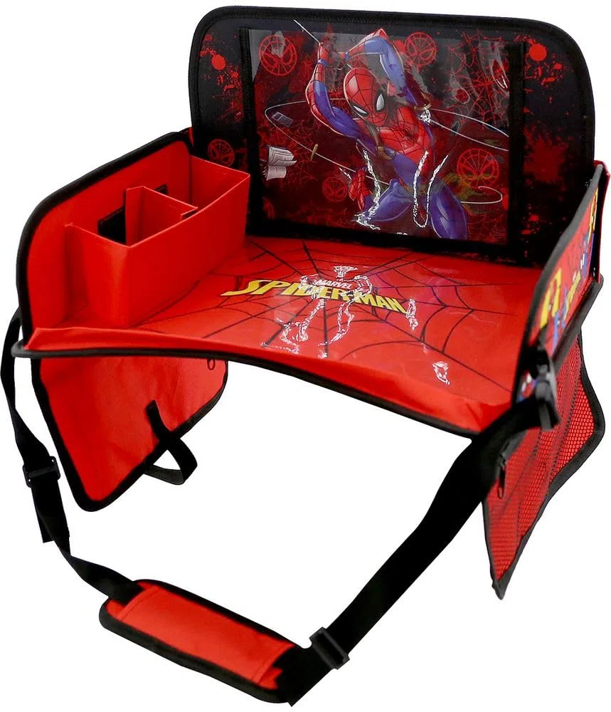Tataway Marvel Spiderman Tavolino da Viaggio Auto - Vassoio Bambino con grafiche Uomo Ragno - Comodo e Regolabile - Tavolo con Tasche Portaoggetti - Ripiano Multifunzione per Disegni e Snack Auto