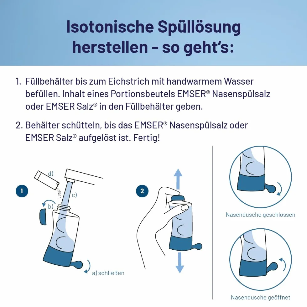 EMSER Nasendusche nasales Reinigungs-Set mit Spülsalz-Beuteln, 1 pz Doccia nasale