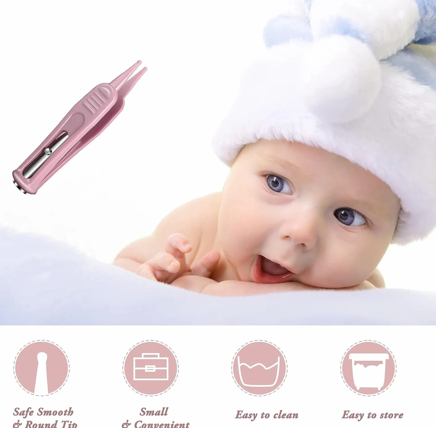 Pinza Nasale per Neonati Antiscivolo Testa Rotonda Sicurezza Orecchio Naso Ombelico Strumento Clip Cleaner con Luce LED per Ragazzo Ragazza