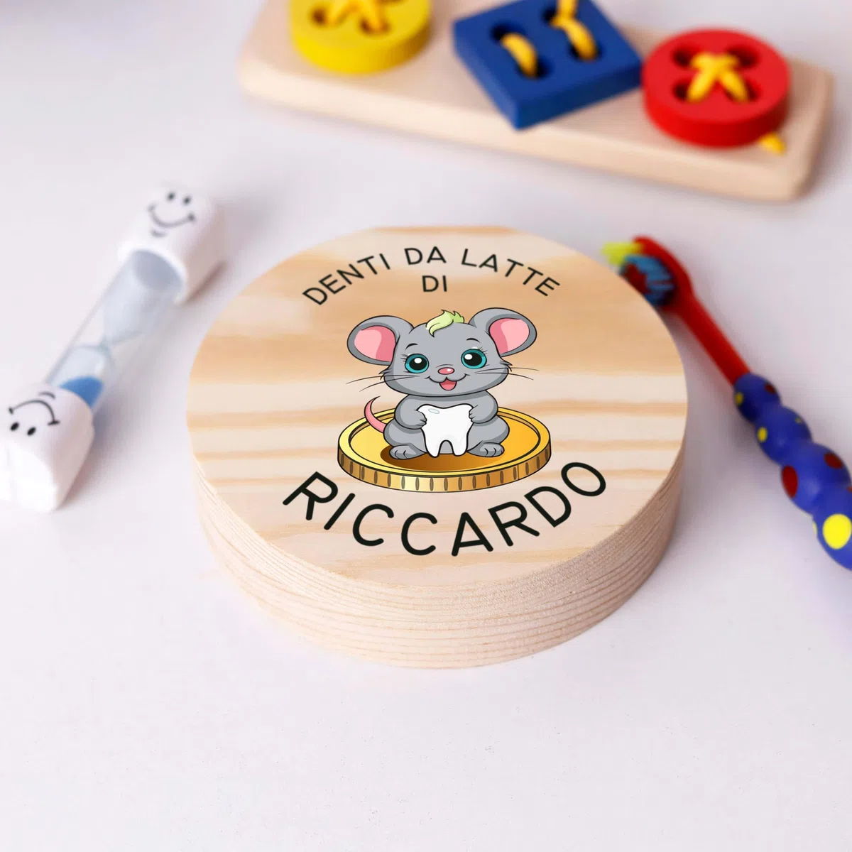 LAUBLUST Scatolina dei dentini personalizzata con nome – Scatola in legno con il topolino dei denti | Regalo per bambini e bambine – Scatola per denti da latte con pinzetta – Ricordo d’infanzia