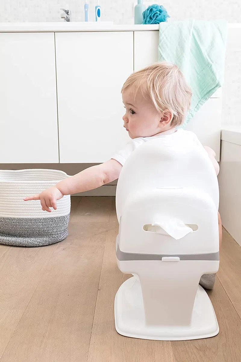Nuby Dr. Talbot's - My Real Potty - Vasino per bambini con suono di sciacquone - Allenatore di toilette per bambini - con suono reale e batterie incluse - WC grigio e bianco - 18+ mesi