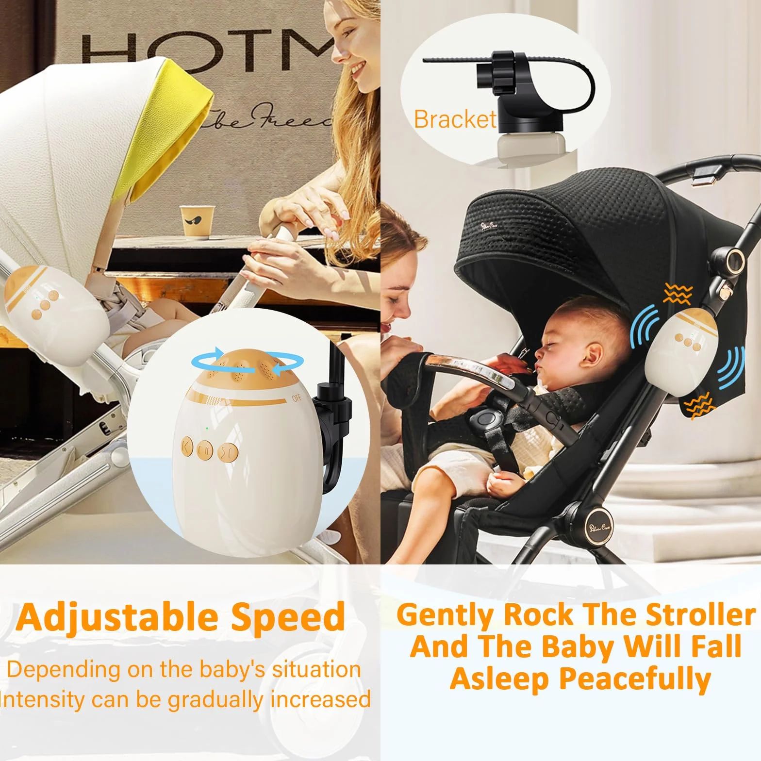 Dondola Passeggino Elettrico,Aiuto a Dormire per Bambini,Dondolo Passeggino Automatico Con 11 Canzoni Rilassanti per Dormire,Ricaricabile USB-C- Baby Rocker,Intensità Di Dondolio,Timer,Per Passeggino