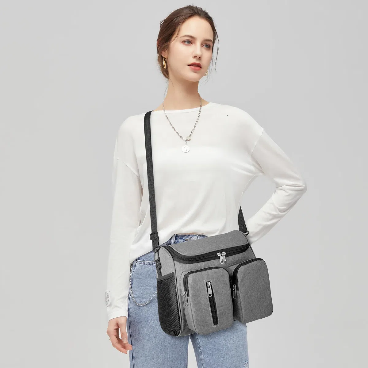 Organizer per Passeggino,Borsa Multifunzione per Passeggino,Utilizzabile Come Borsa a Tracolla Con Tracolla Regolabile,Grande Capacità per Gli Oggetti Essenziali del Bambino(2411-Nero)
