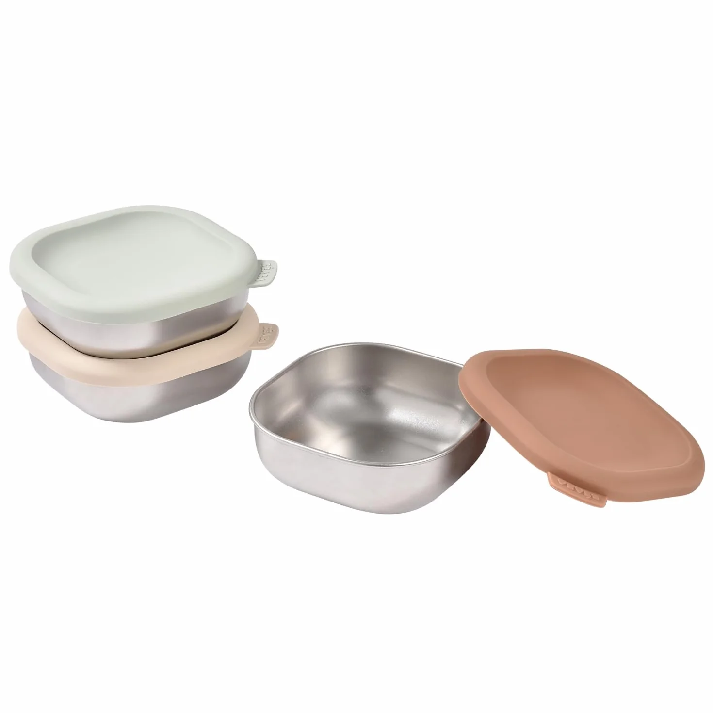 BÉABA Box Pappa Inox – Vasetti Ermetici per Bebè, Purè e Merende, Resistenti e Infrangibili, Senza BPA, Congelatore e Microonde – Natural Set