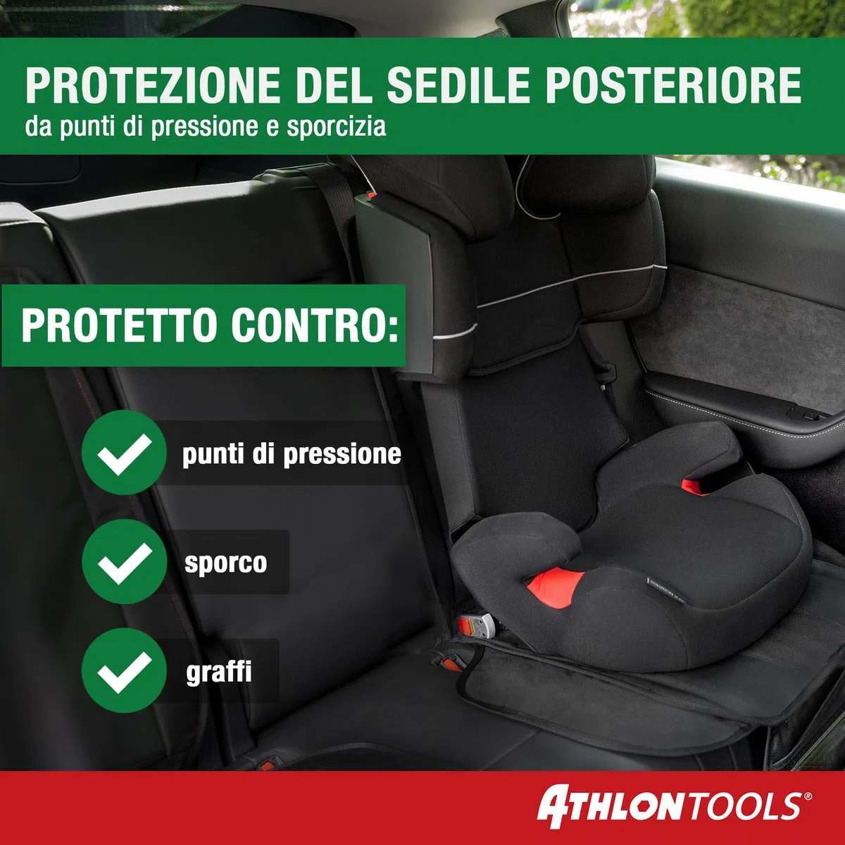 ATHLON TOOLS Tappetino per seggiolino per bambini con protezione laterale, vestibilità ottimale, compatibile con Isofix, imbottitura spessa, ovetti e rialzi per seduta, design brevettato di Amburgo