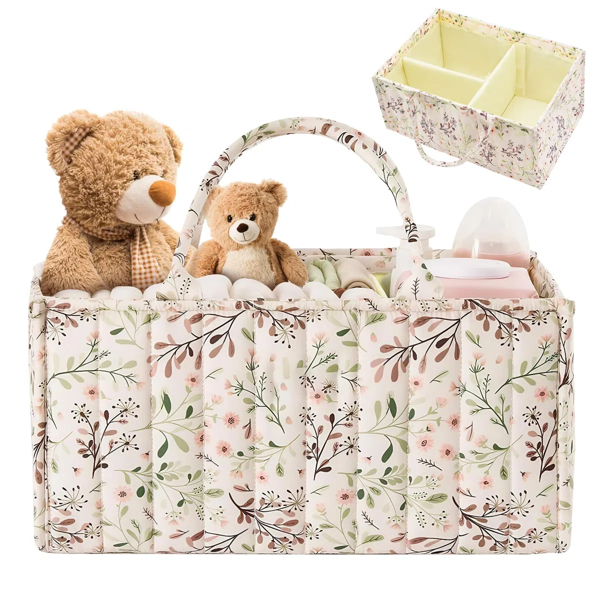 Organizer Pannolini Neonato, Cestino Porta Pannolini con Scomparti Rimovibili, Basket Bambino per Pannolinie salviette, Borsa Cambio Neonato, Cesta Porta Oggetti per Prodotti del Neonati