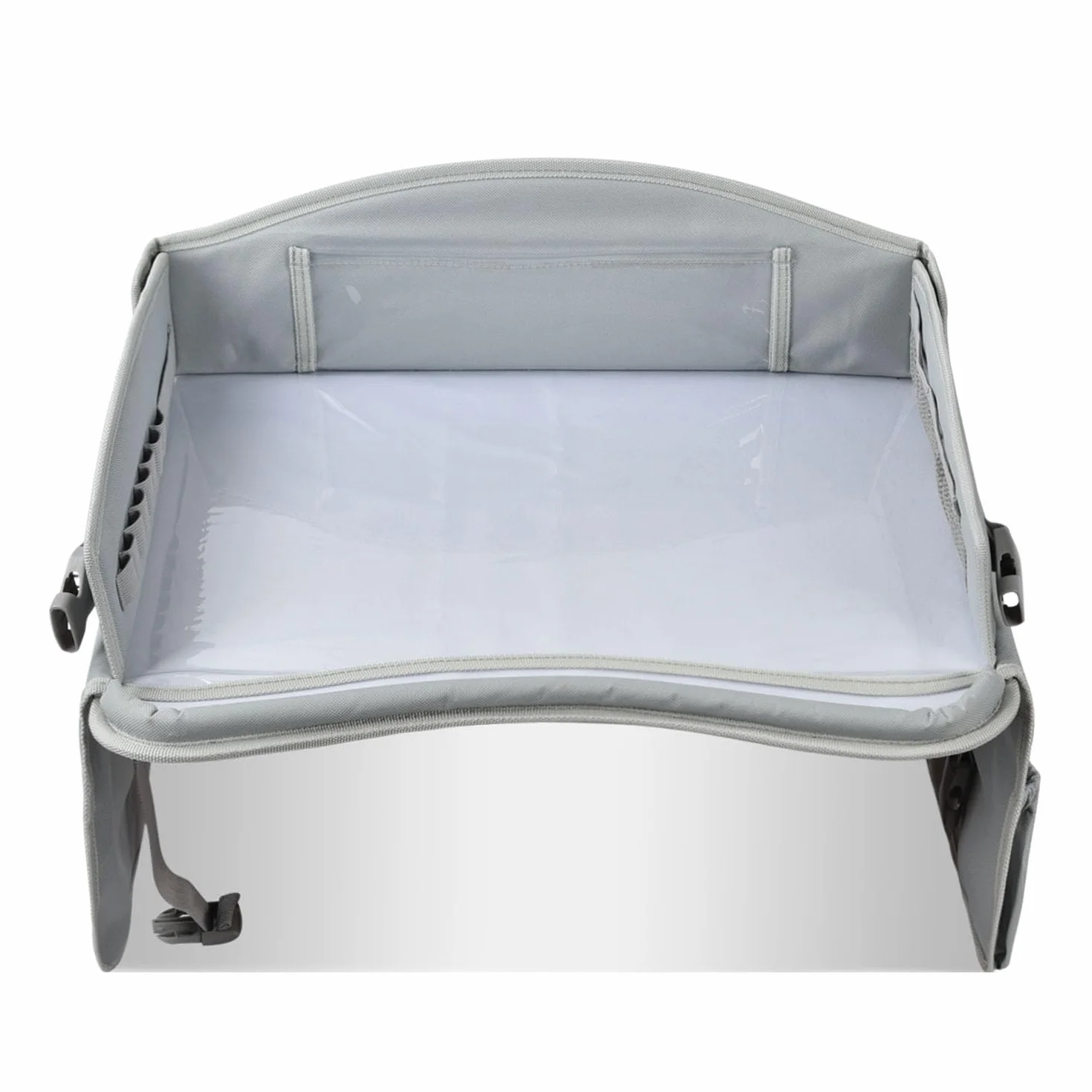 Tavolino viaggio bambini, vassoio ginocchia auto – tavolo gioco/sedile posteriore, aereo, treno, pranzo – superficie lavabile, supporto tablet, porta penne, tasche, verde – di KD Essentials