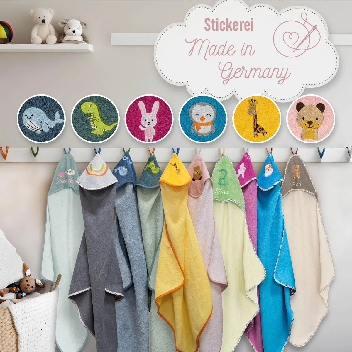 Asciugamano con cappuccio per neonato con nome ricamato, Oeko-TEX® Standard 100 - Asciugamano personalizzato per neonato con cappuccio in pura cotone con ricamo di nome e motivo (Menta, 80 x 80 cm)