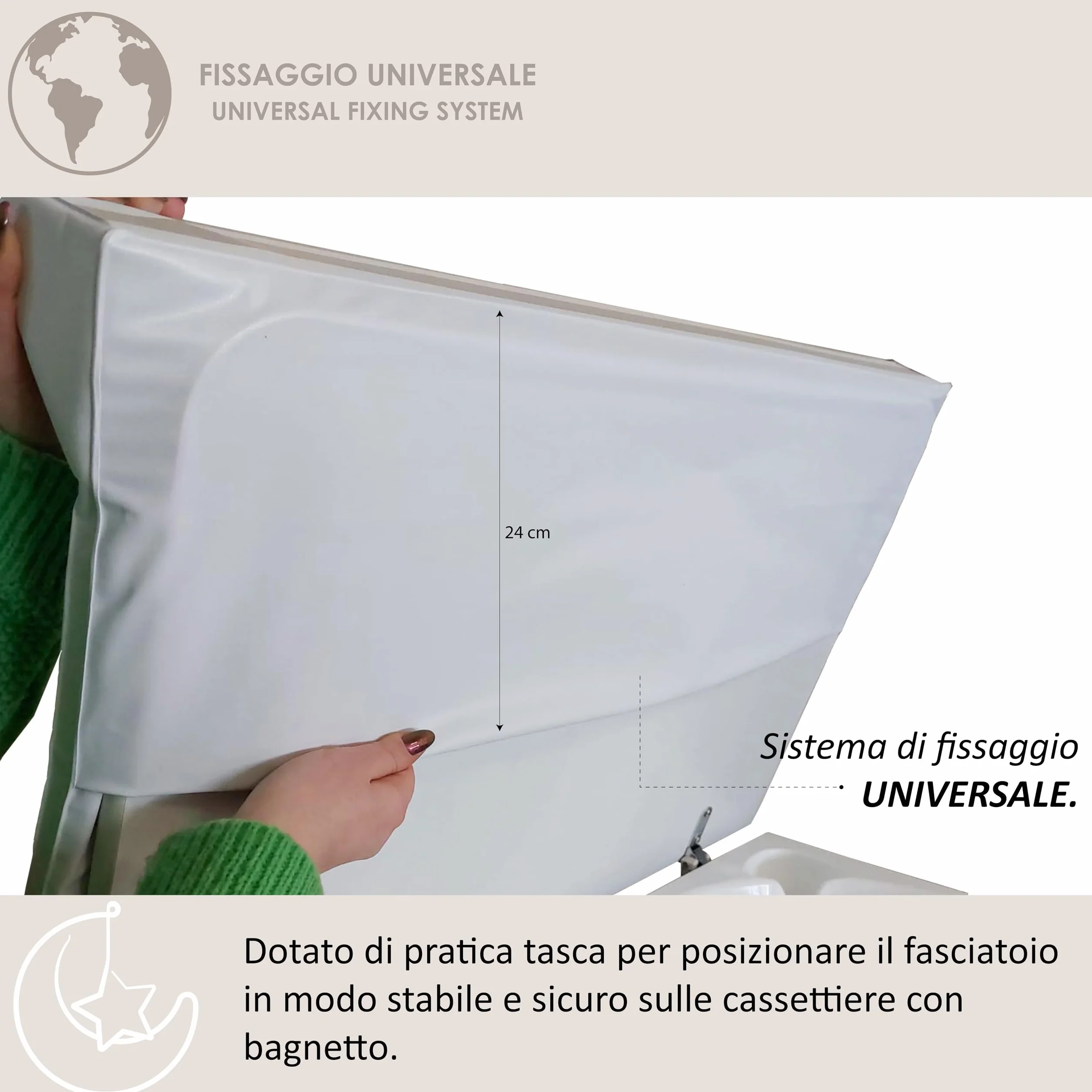 Materassino fasciatoio in pvc 2 lati, per il cambio del pannolino, universale, misura cm 49x81x10, made in italy, Italbaby colore bianco