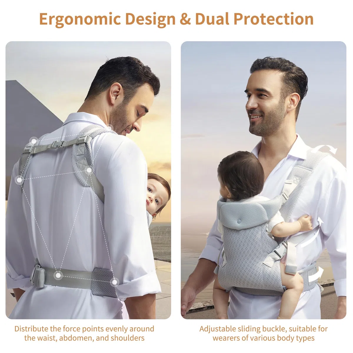 IULONEE Marsupio per Neonati Regolabile Fascia Porta Bebe Ergonomico Baby Carrier Wrap Traspirante Portabebè per Neonato Bambino Front Back Carry per Bebè 3-36 Mesi (Grigio chiaro)