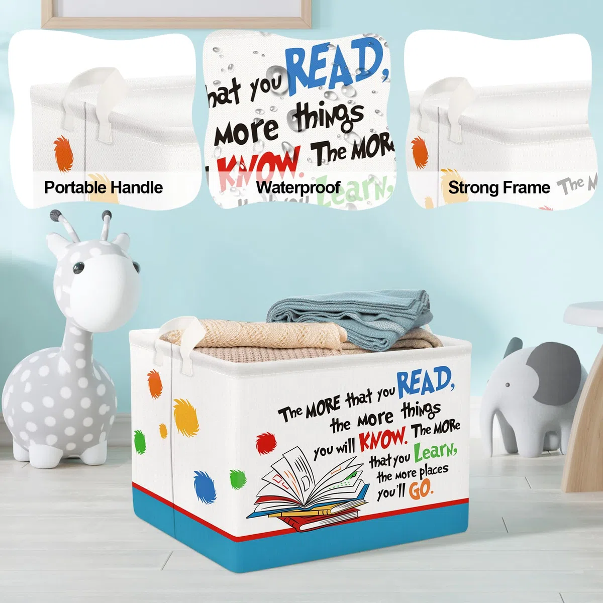 Clastyle Ceste Biancheria Bambini Studio Cestino Giocattoli Vestiti Impermeabile per Ragazzo Ragazza Cestino Portaoggetti per Bagno Cameretta Bucato, Libro, 40 * 30 * 30 cm