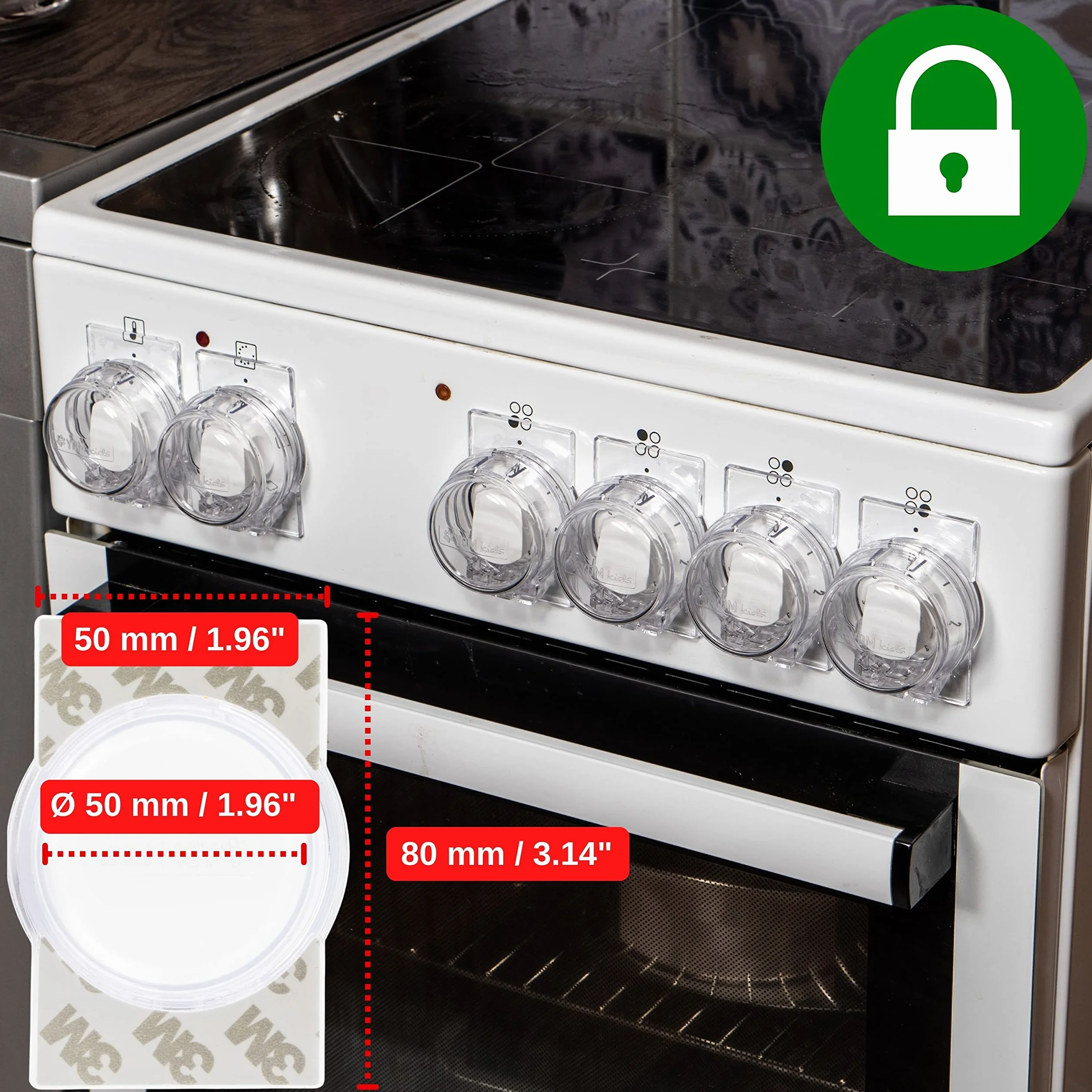 Copri Manopola per Fornello e Blocco Sicurezza Forno, Set di 7, Protezione per Manopole del Piano Cottura, Blocco di Protezione per Fornelli, max. Ø 49 mm manopola, min. 61 mm distanza centro a centro