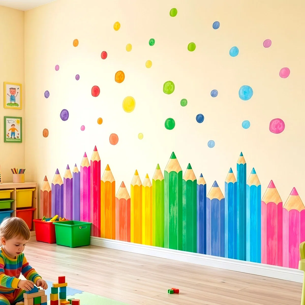 DECOWALL Adesivo murale extra large - Matite colorate arcobaleno giganti - Per cameretta dei bambini, asilo nido, aula e sala giochi (SG4-2522)