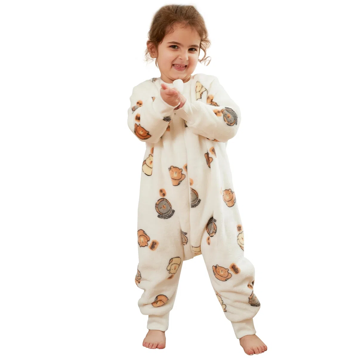 XQ&XG Sacco Nanna con piedini, Bambini Sacco Nanna con gambe 2.0 TOG, Flanella Sacco a pelo a maniche lunghe, Orso bianco, 90
