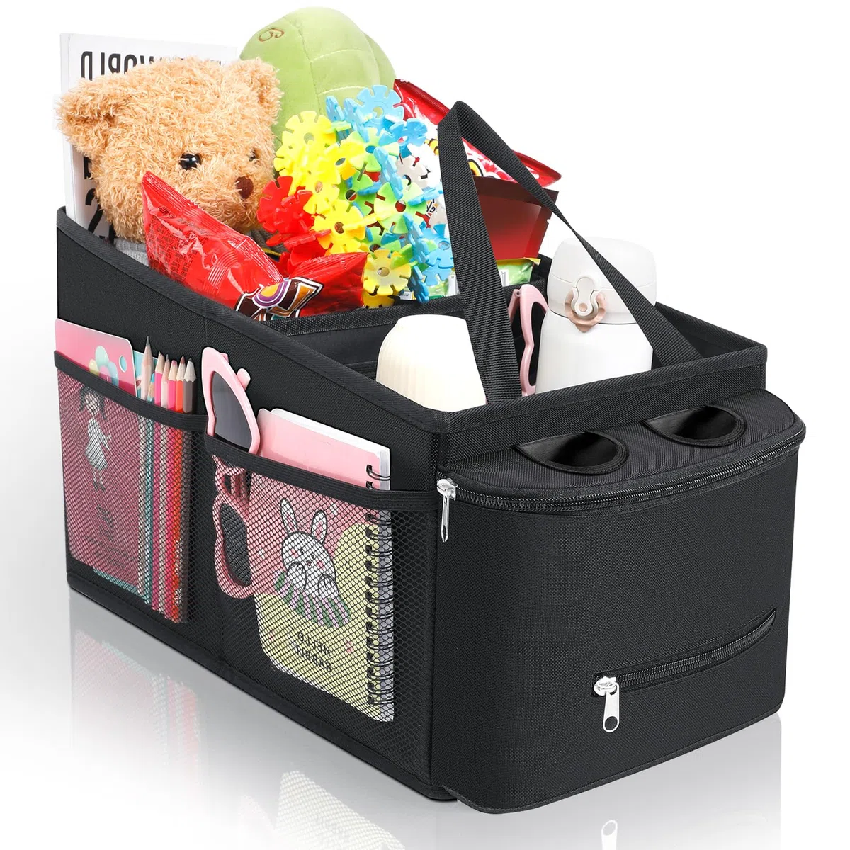 Romon Organizer Auto, Organizer Bagagliaio Autos Sedile Anteriore Posteriore Car Organizers Bambini per Caddy con Divisorio, Maniglie e Tasche Multiple in Rete per Giocattoli Libri Snack Tablet