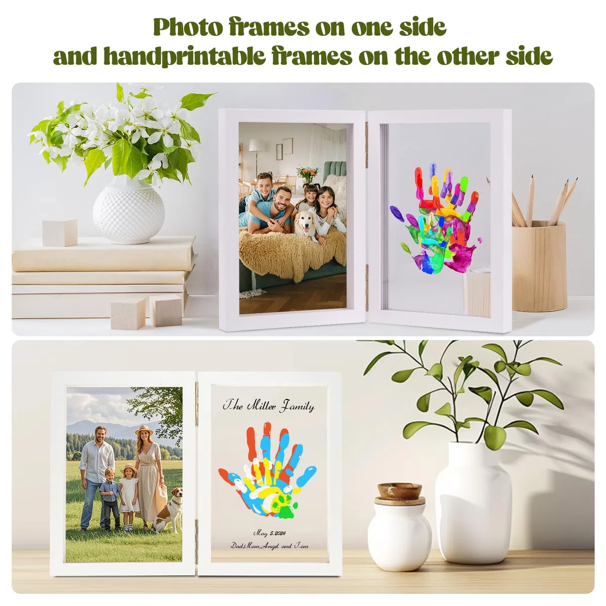 Nabance Kit Impronte Mani Famiglia 4 Pannelli In Plexiglas 5 Colori, Impronta Mani e Piedi Neonati Ideale per Anniversari, Regali di Nascita, Festa della Mamma, Festa del Papà, Bianco
