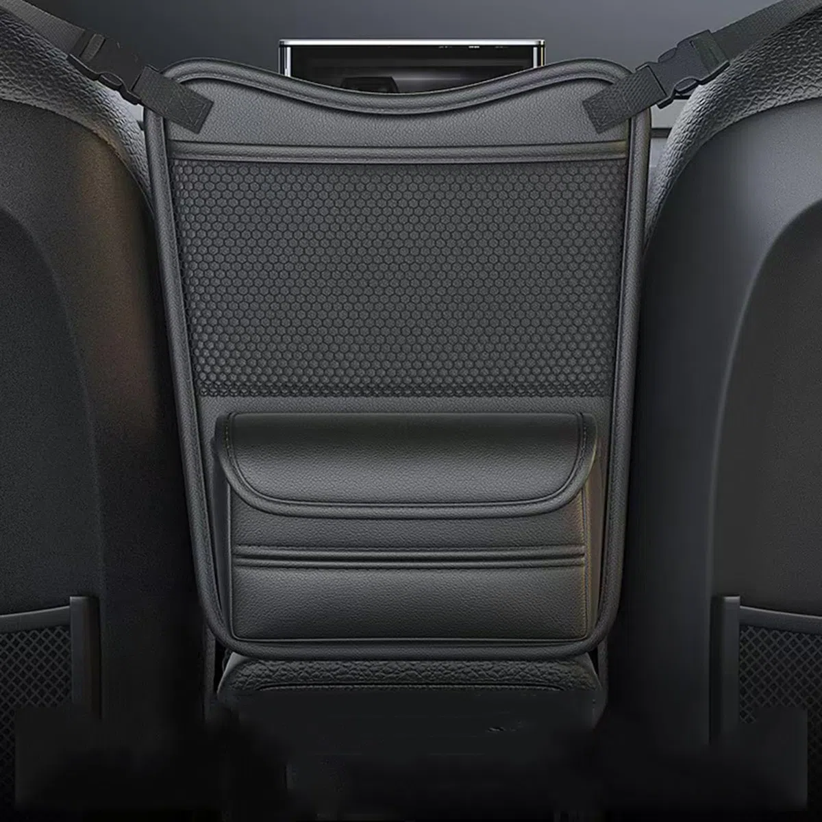 Borsa Portaoggetti per Auto per VW Tiguan (2007–2026), Design Fronte-Retro, con Porta-Fazzoletti e Tasca per Telefono,A Black