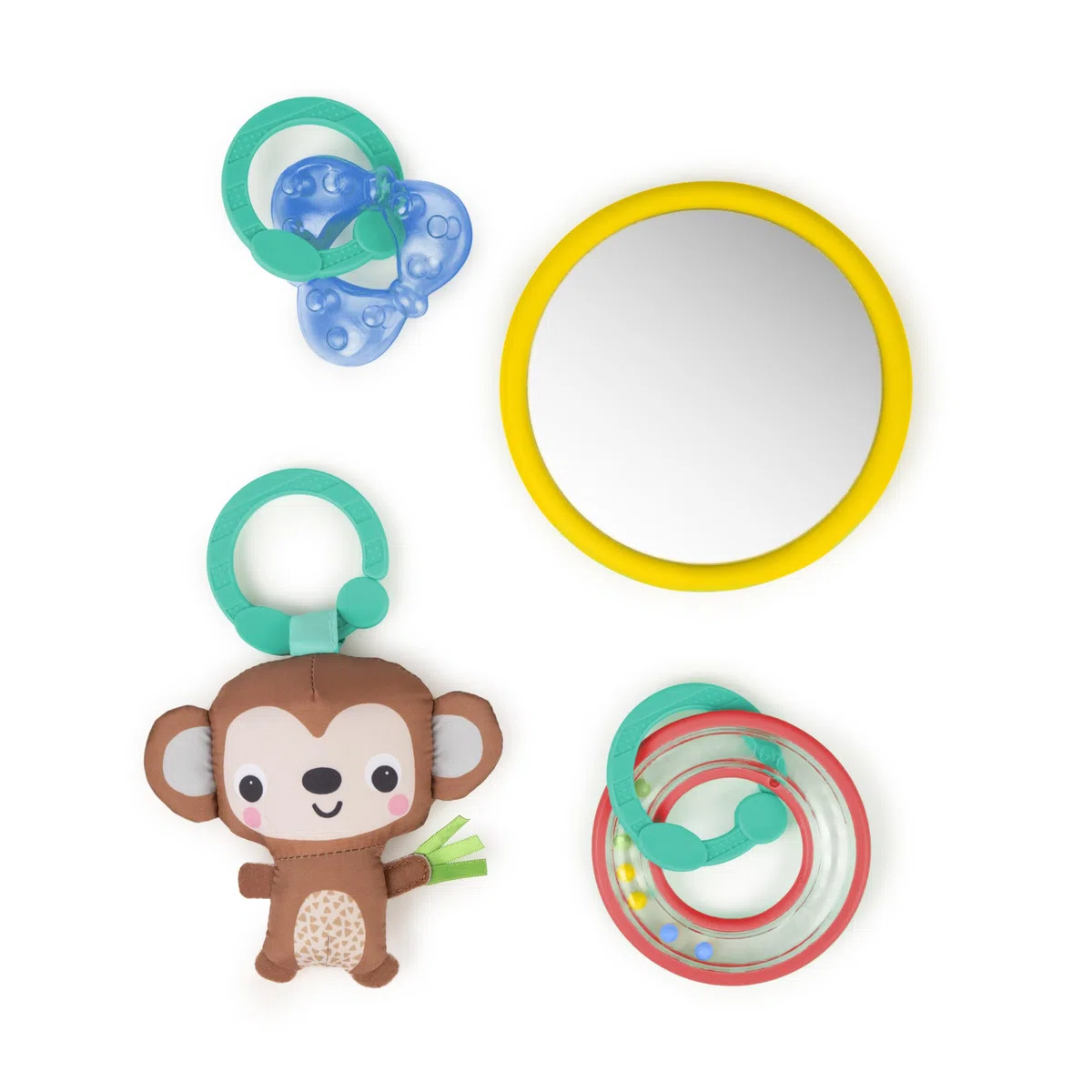Bright Starts, Palestrina multiattivita' Palm Party, 4 giocattoli inclusi, arco giochi amovibile, 3 modalita' di gioco, leggera e da trasportare, Dal neonato in su