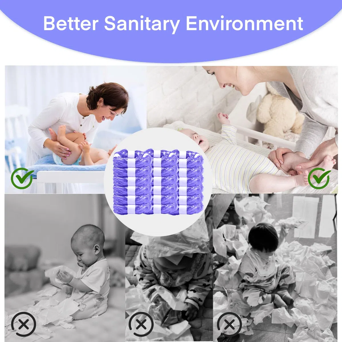 18 Pezzi Ricarica Mangiapannolini, Ricariche Mangiapannolini Antiodore Inodore Addensata, Sacchetti Mangiapannolini Compatibile con Tommee Tippee Twist & Click Simplee Tec Litter Locker(Viola)