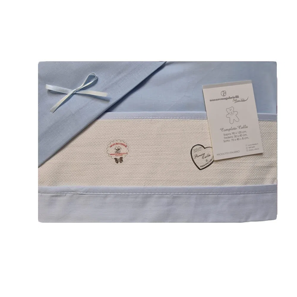 nazarenogabrielli Set Lenzuola Culla/Carrozzina Tela Aida Da Ricamare Moda Egidio (Cielo)