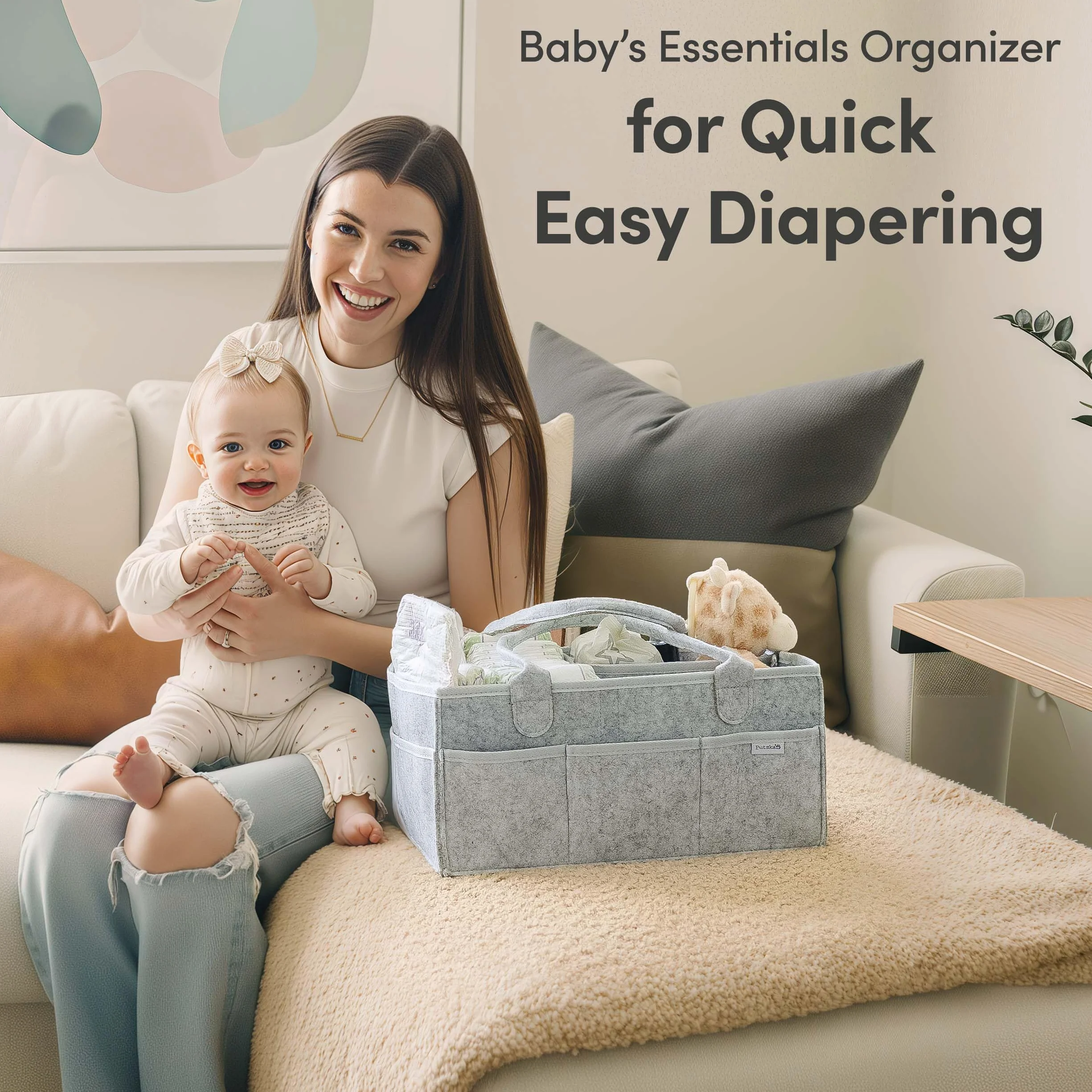 PUTSKA Cesto organizer per pannolini per fasciatoio, essenziale per neonati, regali per baby shower e lista di nascita, ideale per ragazzo o ragazza