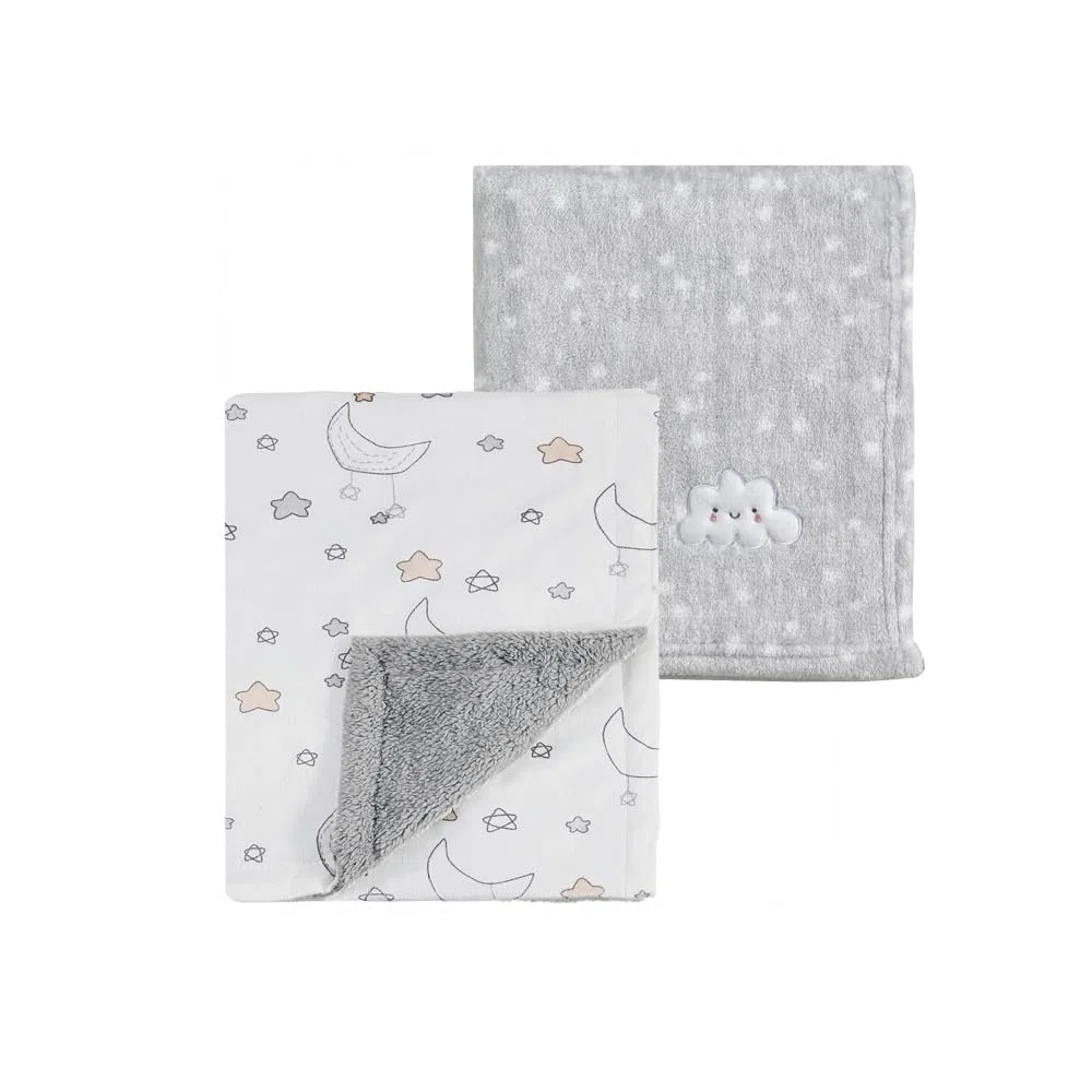 CREVENT 2 pezzi di coperte 75cmX100cm, morbide e calde, per neonati e bambini piccoli, per lettino, culla, passeggino - Nuvola grigia + Notte in pelliccia di visone
