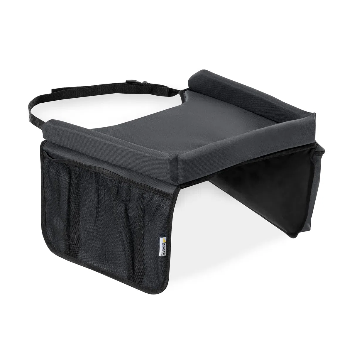 hauck Play on Me, Grigio - Vassoio da Viaggio per Bambini per Seggiolino Auto Gruppo 1, Tavolino Gioco Organizer con Tasche Portaoggetti, con Cintura Regolabile