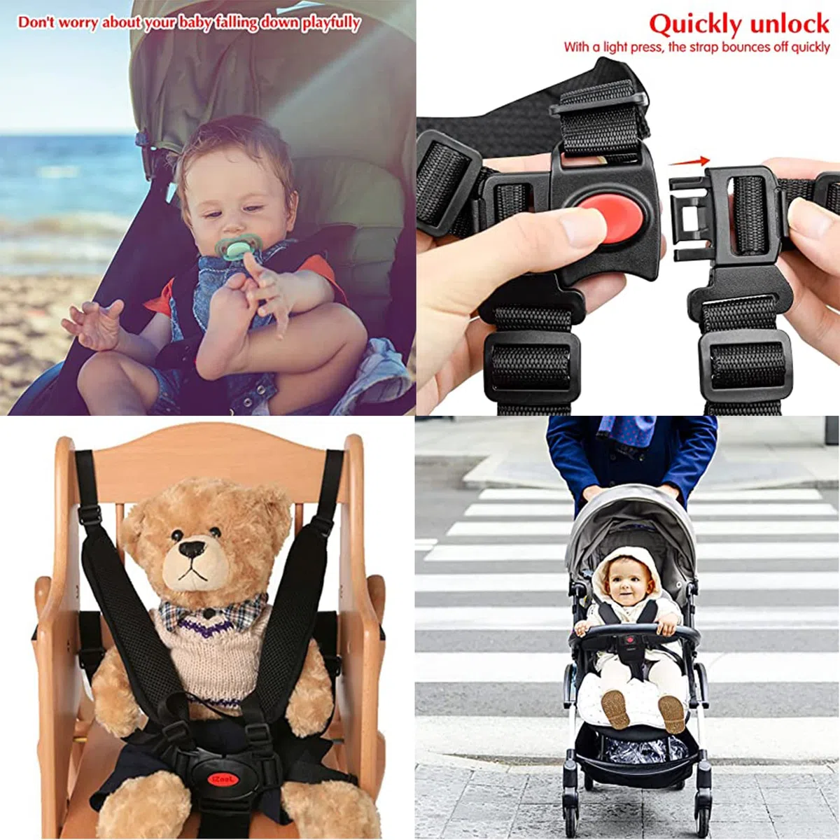 dcas Cinghia Di Sicurezza Regolabile Universale, Regolabile Cintura Di Sicurezza Per Bambini, Cinture Passeggino, Cintura Di Sicurezza Per Bambini a 5 Punti, Punti Bambini Imbracatura (Nero)