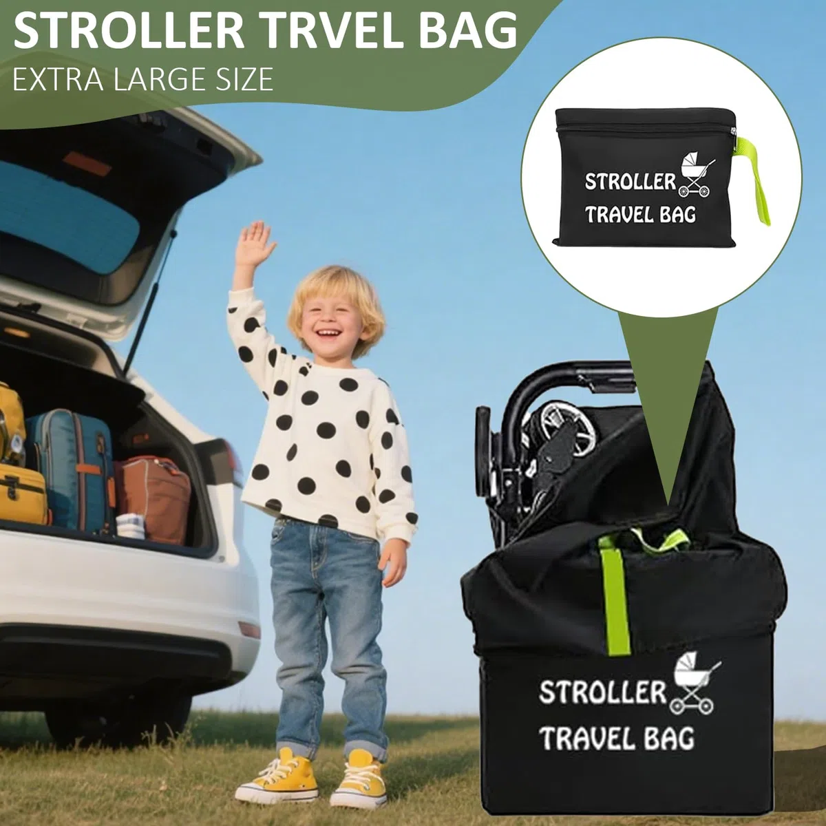 Borsa da viaggio per passeggino per aereo, copertura impermeabile per passeggino con tracolla, grande borsa a quadri per passeggino per aereo