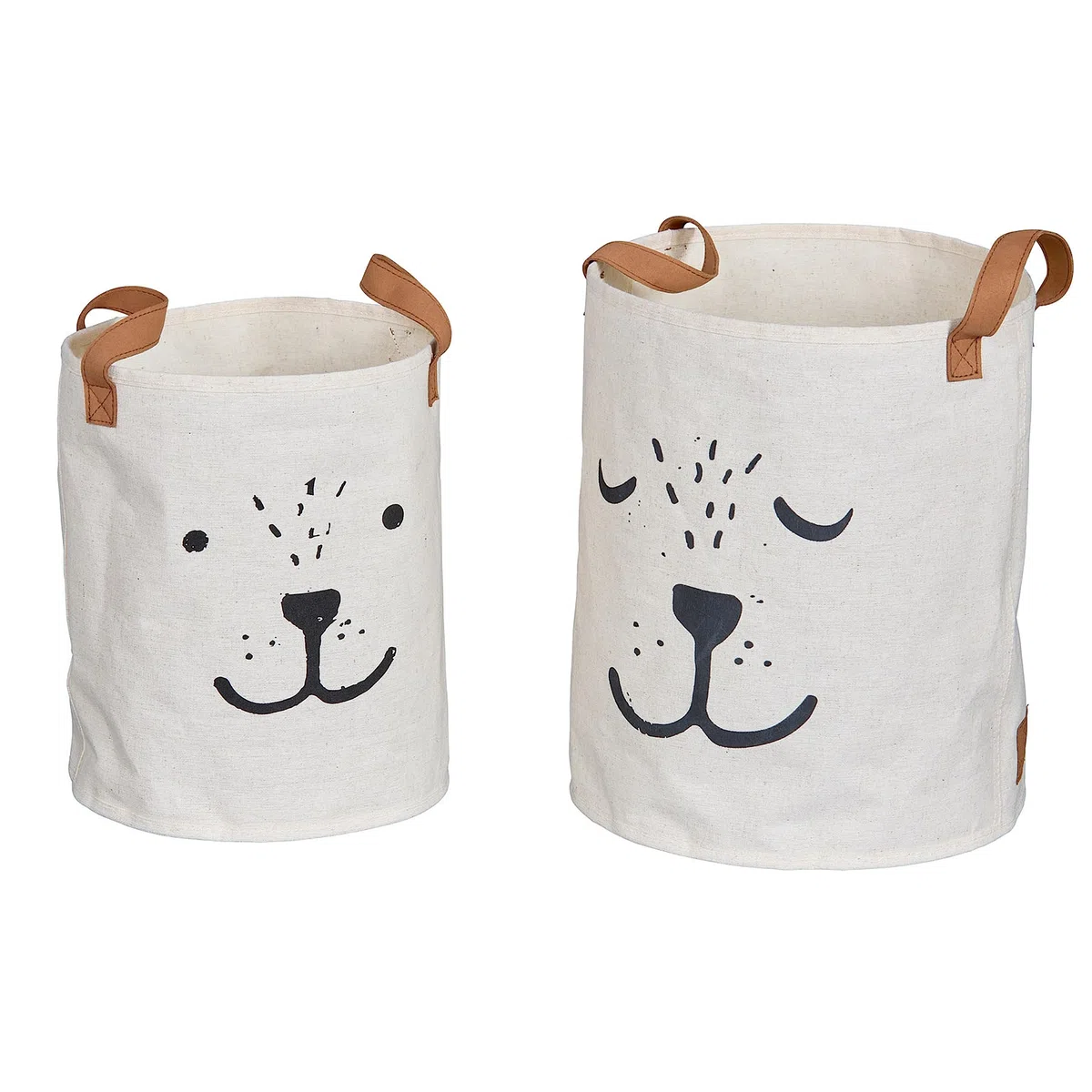 LOVE IT STORE IT Set di 2 Cestini Portaoggetti in Lino Pieghevoli, per Cameretta e Casa, Beige con Motivi e Maniglie Resistenti