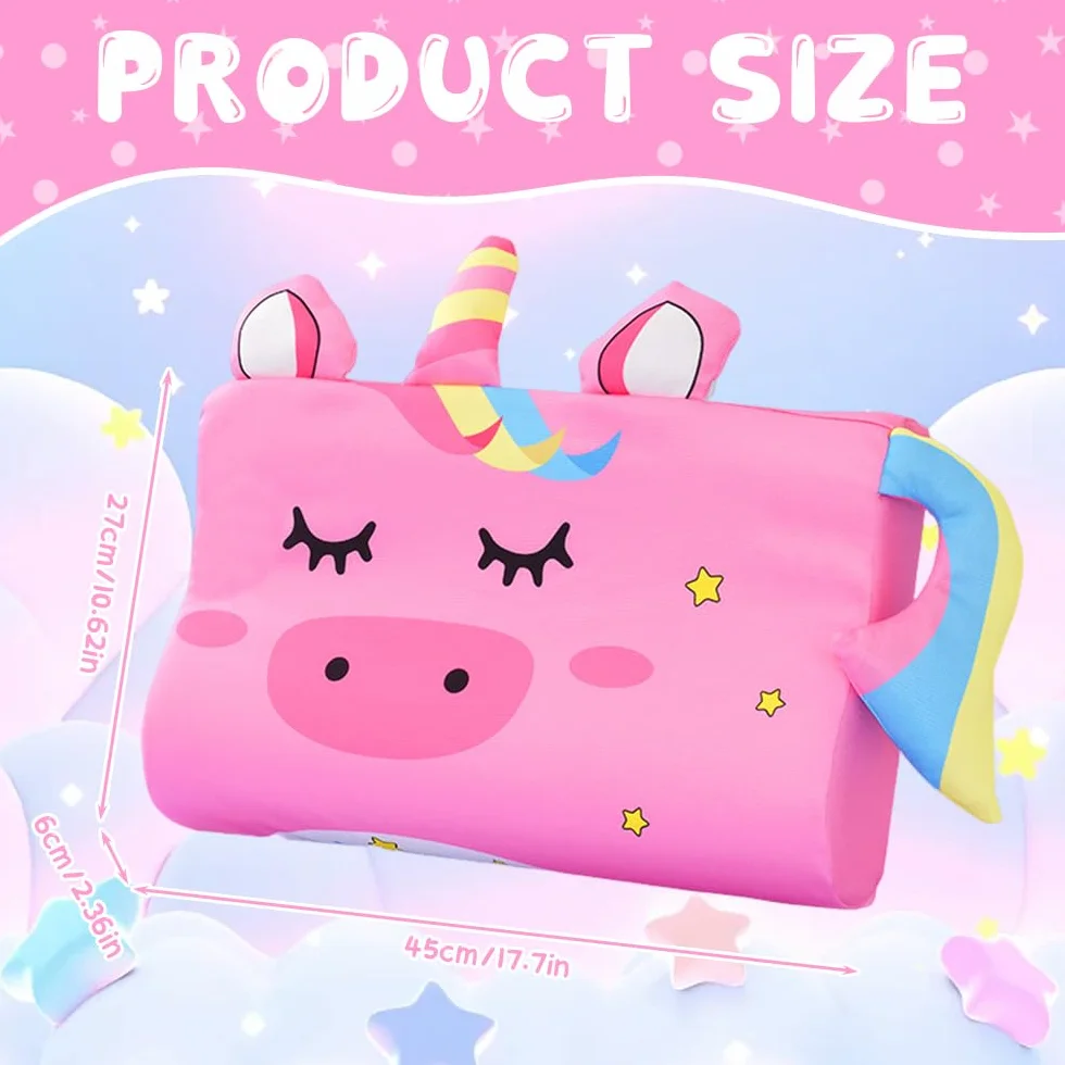 Cuscino Memory Foam Bambini, 45 x 27 cm Cuscino per Bambini 3 Anni, Motivo Leone Cuscinobambini, Ergonomico Cuscinobambino 2 Anni, Cuscinoperbambini con Federa (Unicorno)