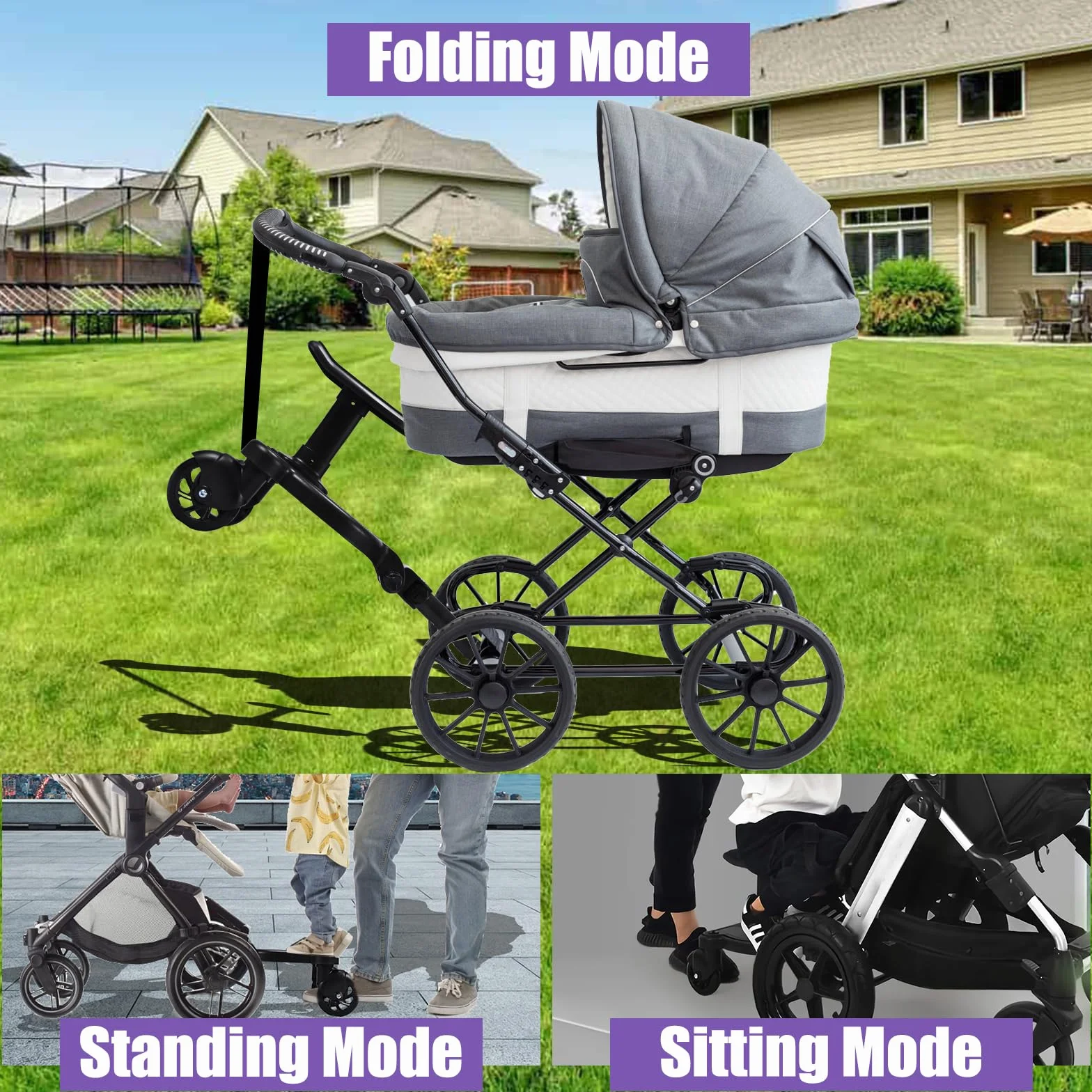 Pedana Passeggino Universale con Sellino, Buggy Board con Borsa per Passeggino, Tavola Passeggino per Adatto al 99% dei Passeggini, per Bambini di 2-6 Anni (Carica 25 kg)