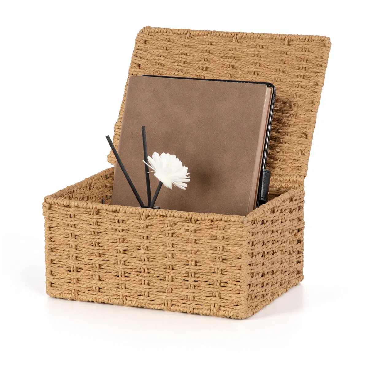 Cestini Portaoggetti con Coperchio,Cesto Vimini Piccolo Bambini Cesto in Corda di Carta Cestino porta Giocattoli Cestino da Bagno,per Camerette, Bagno, Cassetti, Cucine, Soggiorno