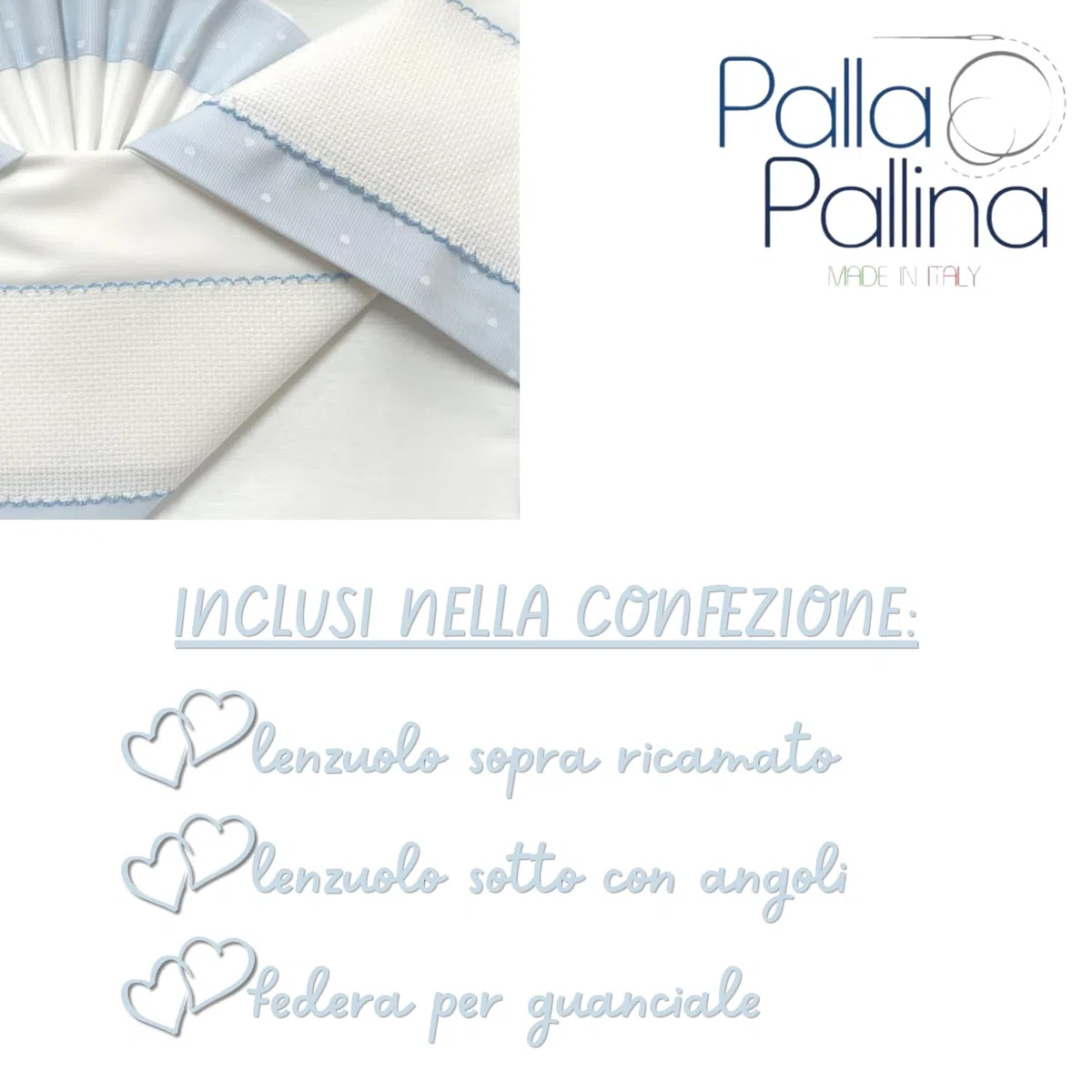 Palla Pallina Set 3 Lenzuola Lettino 100% Cotone + Lenzuolo Sotto con Angoli e Federa Traspirante Bambino Bambina Idea Regalo Made in Italy Ricamo Personalizzabile