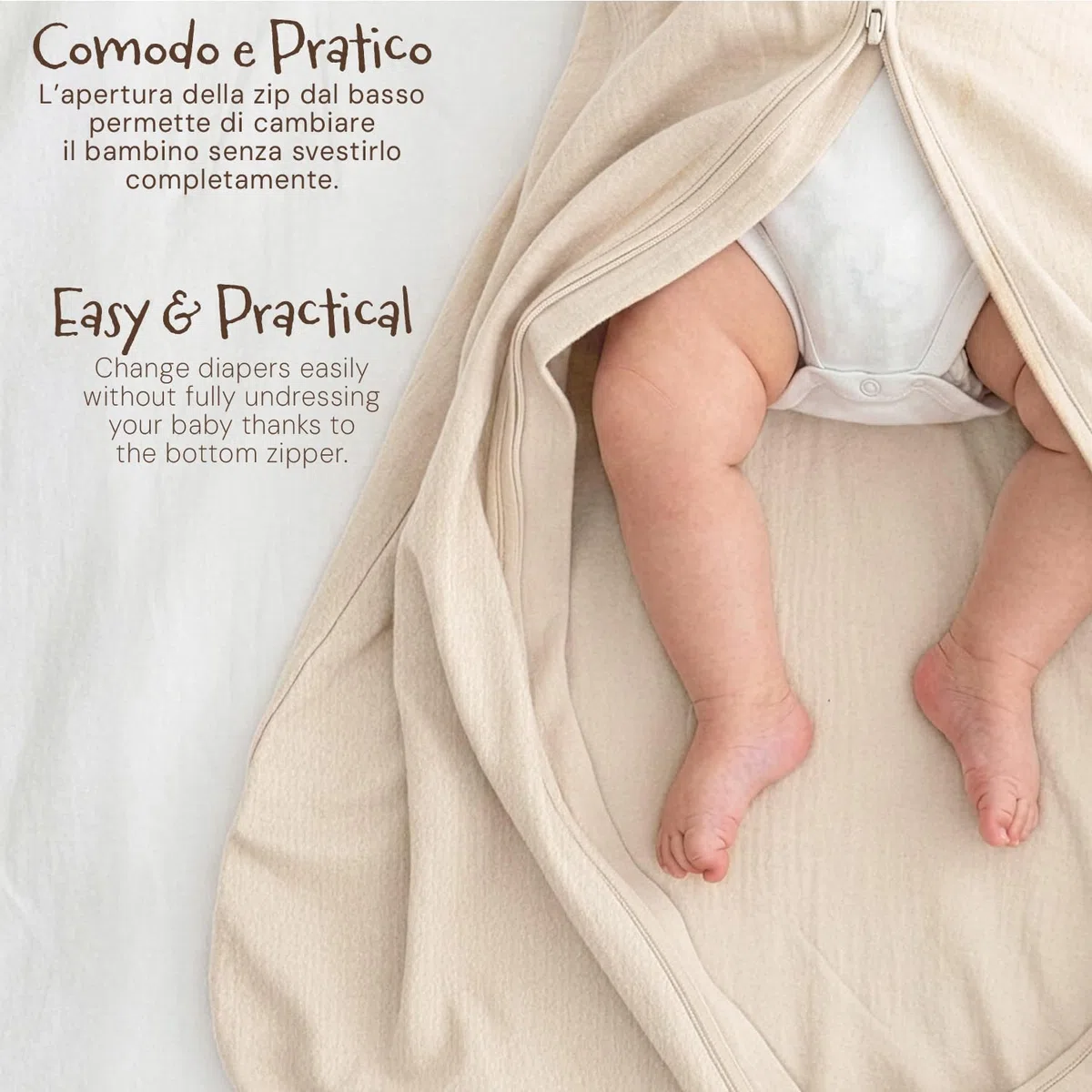 PERLETTI Sacco Nanna Tog 1 Estivo Primavera Cotone Organico - Senza Maniche e Piedini Neonato Bambino 0-6 Mesi e 6-18 Mesi - Leggero Confortevole Morbido con Cerniera Centrale