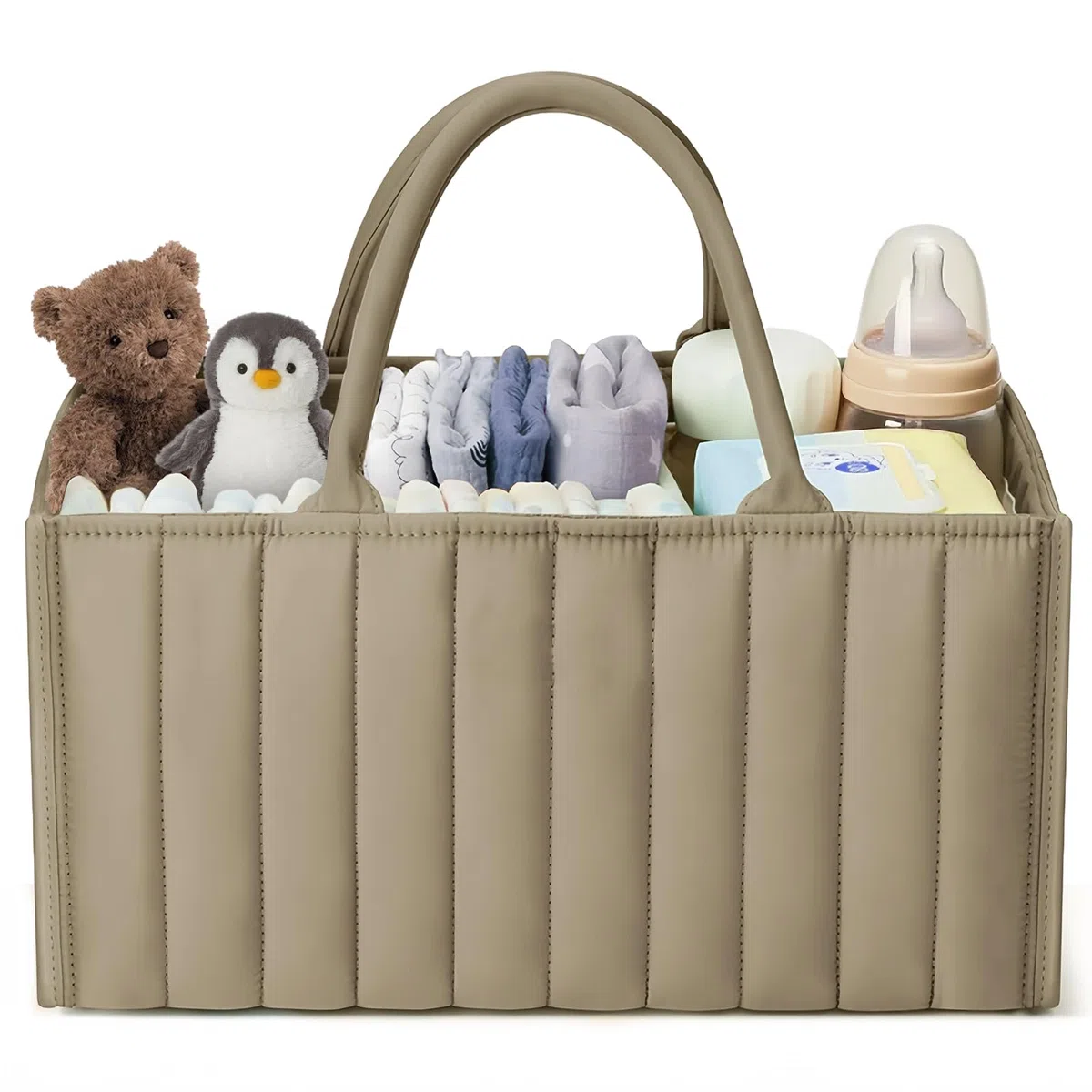 Organizzatore Pannolini del Bambino, Organizer Portatile con Scomparti Rimovibili Pieghevole in Feltro, Grande Capacità Morbido per Salviette Umidificate e Articoli
