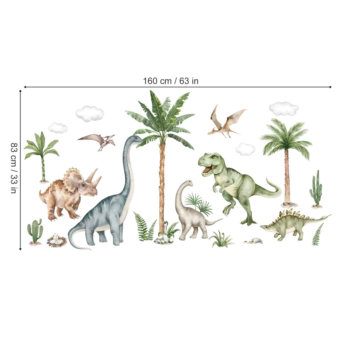 wondever Adesivi Murali Dinosauri Bambini Grande Sticker da Muro Animali Dinosauro Palma Albero Adesivi da Parete per Camerette Ragazzi Asilo Nido (164 * 83cm)