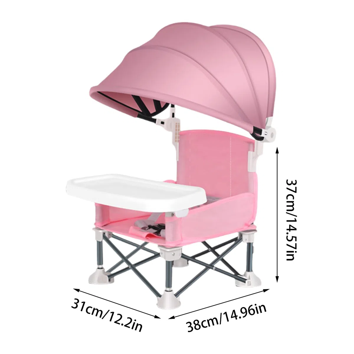Seggiolino Pieghevole Per Bambini, Seggiolino da Viaggio con Vassoio per Pasti, Sedia Pieghevole Per Bambini Con Parasole Per Spiaggia Giardino Casa Campeggio Picnic Esterno