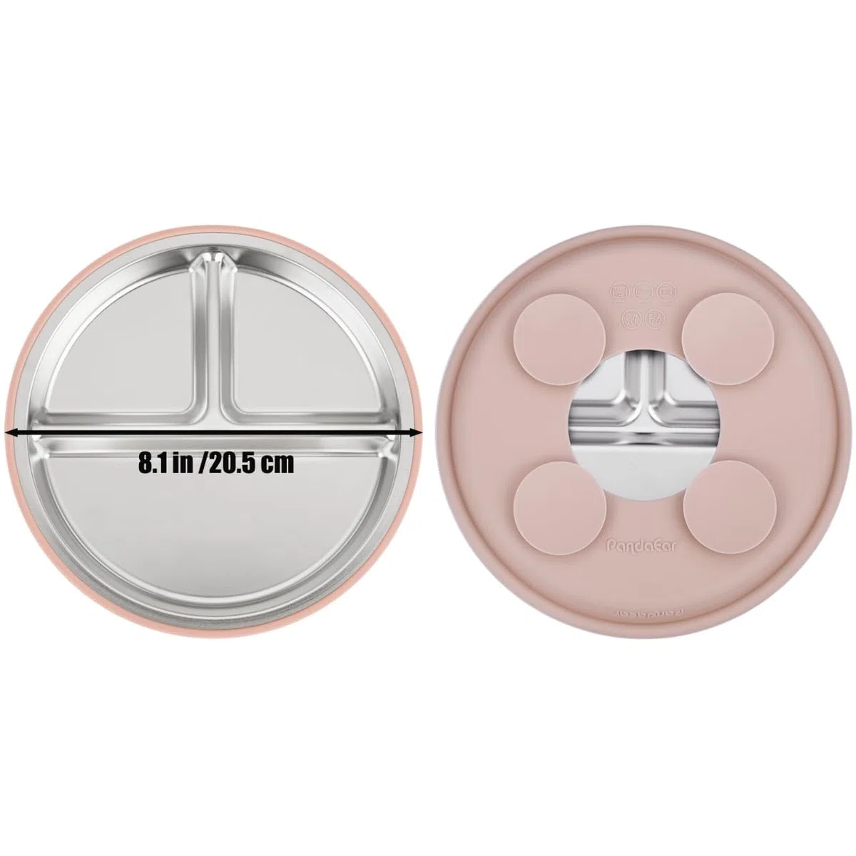 PandaEar Set Pappa 6-in-1 in Acciaio Inox per Bambini | Piatto Diviso con Ventosa, Ciotola, Bicchiere con Cannuccia, Bavaglino, Cucchiaio e Forchetta | Accessori per l'Autosvezzamento Senza BPA (Rosa)